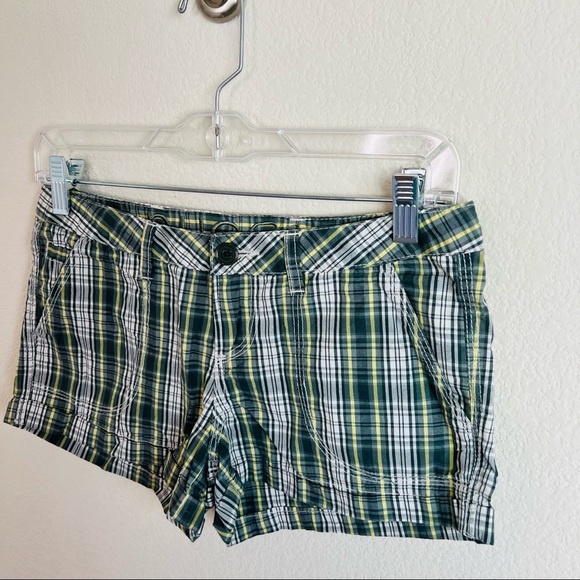 Y2K Rue 21 Green Plaid Tuxedo Adjustable Shorts - Picture 3 of 7